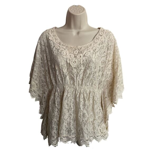 Flying Tomato Ivory Beige Lace Boho Top Size M - Picture 2 of 10